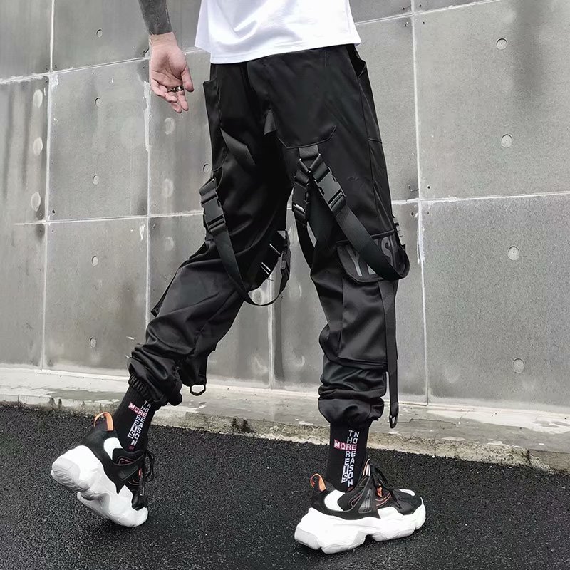 Multi Pockets Ribbons Joggers Cargo Harem Pants Streetwear Men Autumn Hip Hop Casual Sweatpants Male Pant