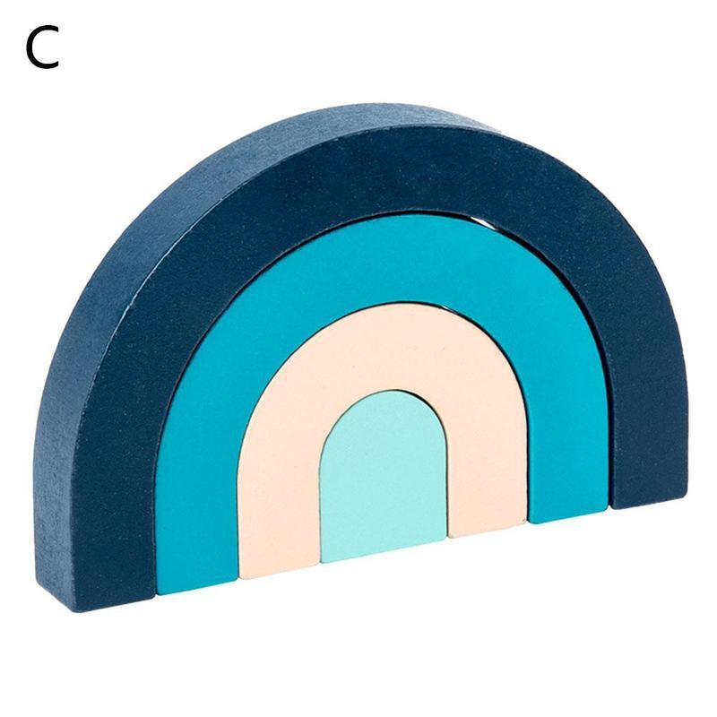 Wooden Rainbow Arch Bridge Semicircle Building Block Rainbow Ornaments Curved Plate Colorful Shape Combination Villain: C