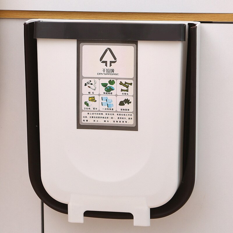 Wall Mounted Folding Waste Bin 9L Bathroom Kitchen Cabinet Door Hanging Trash Can Plastic Toilet Garbage Storage Trashcan