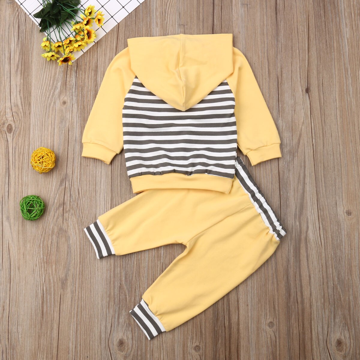 Newborn Infant Baby Boys Girl Clothes Sets Striped Hooded Tops Shirt Pants Leggings Outfits Set