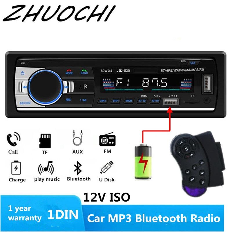 12V Auto Radio 1DIN MP3 Speler Bluetooth Handfree Bellen Stereo 60Wx4 Fm Audio Ondersteuning Oplader Usb/Tf Met in Dash Aux Assist Ingang