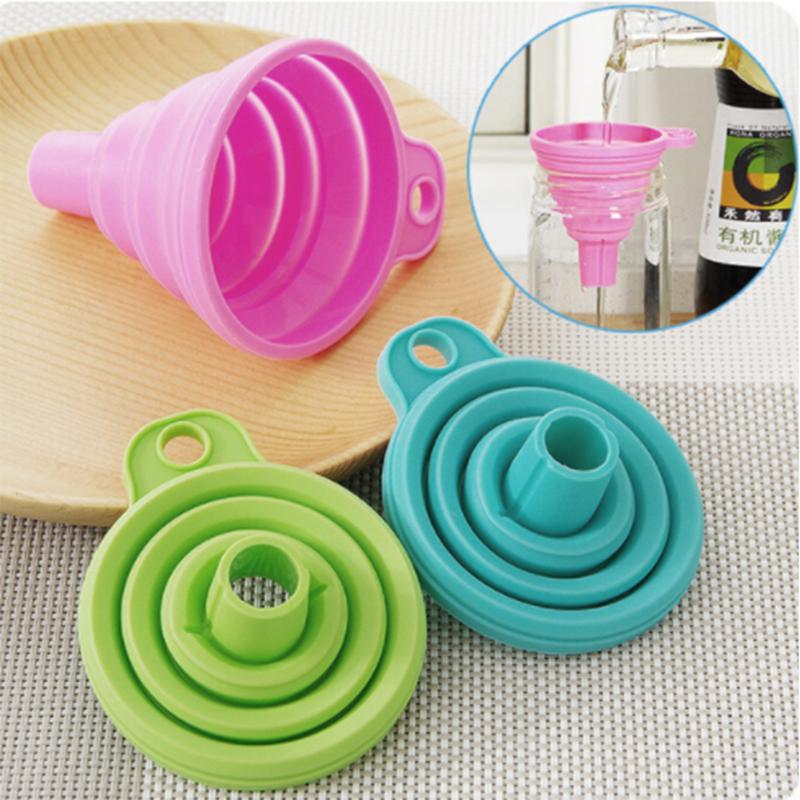 1pc Mini Opvouwbare Trechter Kleurrijke Silicone Inklapbare Stijl Trechter Opvouwbare Draagbare Trechters Keuken Accessoires Gadgets