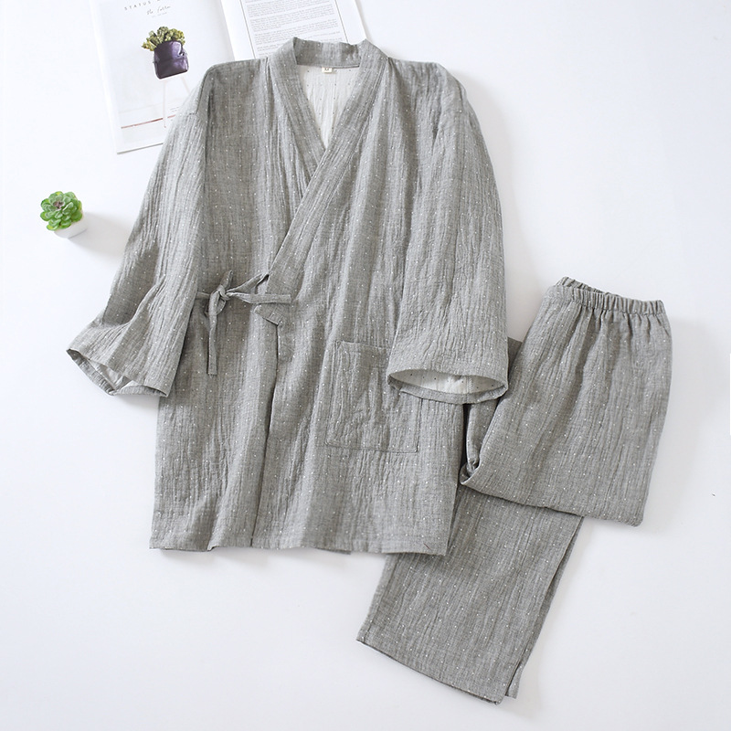 Robe de banho japonês masculino de quimono, roupa de dormir, sauna, spa, Yukata, Haori, Aodai Home camisola, algodão hanfu, pijama macio, tops e calças: M / Azul