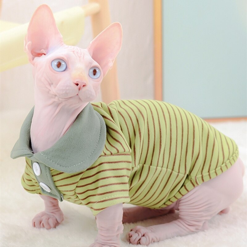Sphinx – vêtement rayé pour chat, chemise Polo pour Sphynx, combinaison élastique, Costume doux pour animaux de compagnie, DevonRex, automne et printemps