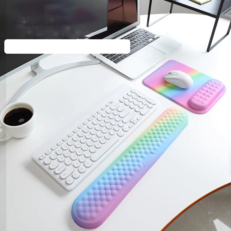 Ergonomisk håndledsstøtte til tastatur og mus, pude i memory foam, slidstærk, skridsikker, blød lycra-støtte for komfortabel skrivning: Lysegrøn