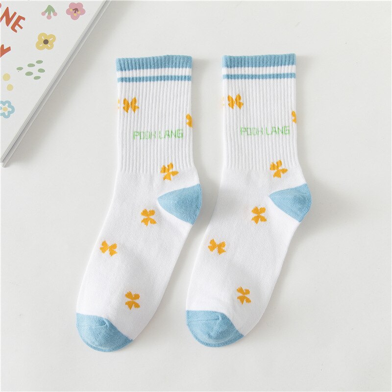 Japanse retro zwart witte koe in de buis persoonlijkheid all-match sportsokken ijs strepen casual trendy damessokken: 4