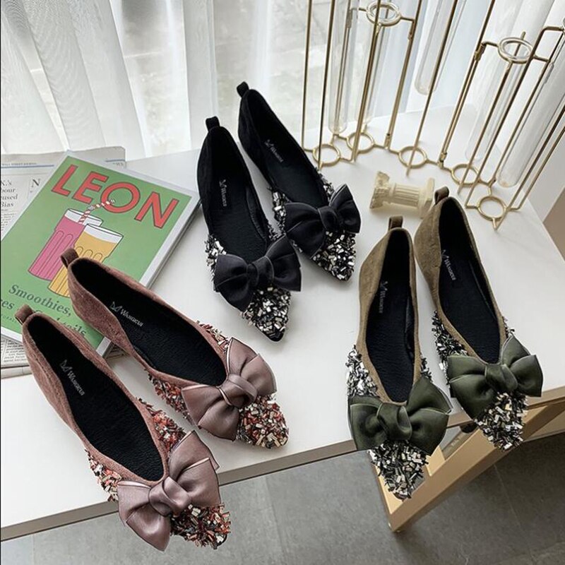Femmes chaussures femme unique pompe chaussures Sequin Bow chaussures été confortable respirant chaussures D05