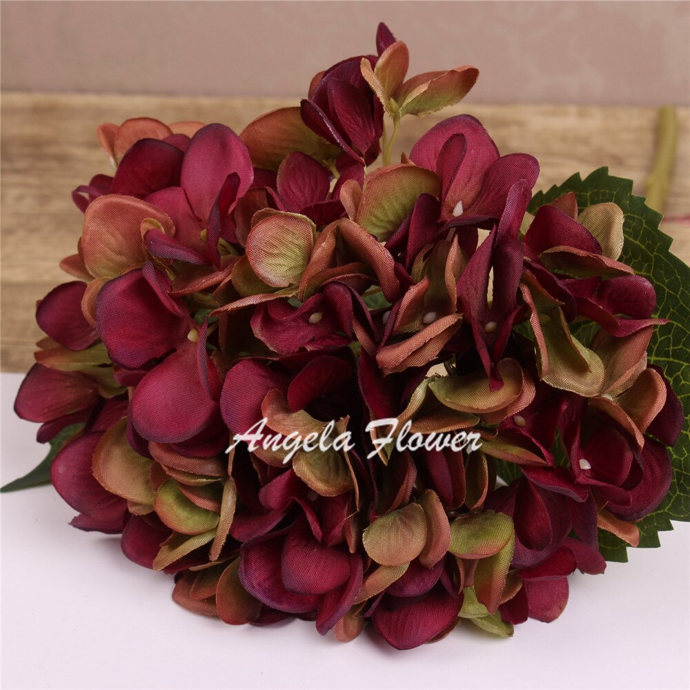Hei -q 1 stk 46cm kunstige blomster hortensia blomster 7 farger hjemmedekorasjoner for bryllupsfest fotografering: B dyp rød