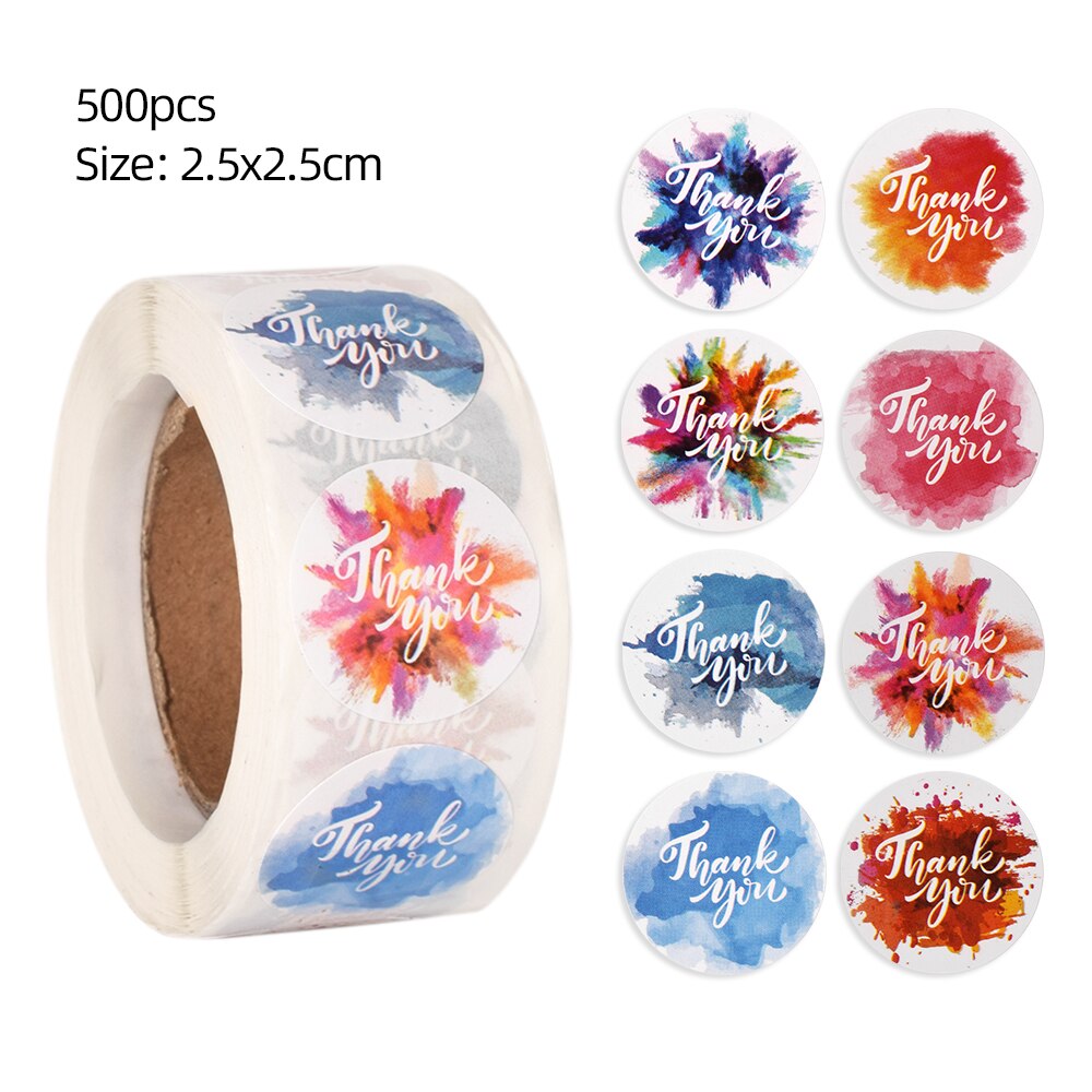 500Pcs/Roll Ronde Bloemen Dank U Stickers Pakket Seal Labels Cirkel Briefpapier Sticker Decoratie Zelfklevend Bruiloft Sticker