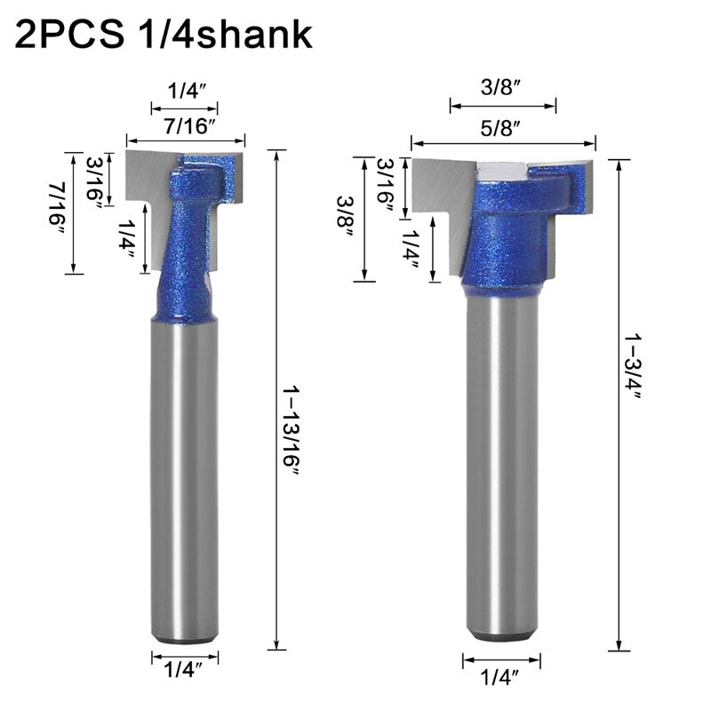 1-2pc 6mm/6.35mm- skaft t-spor slids & t-slot nøglehulsfræser fræser til fræsning af træ: 2 stk. 6.3mm skaft