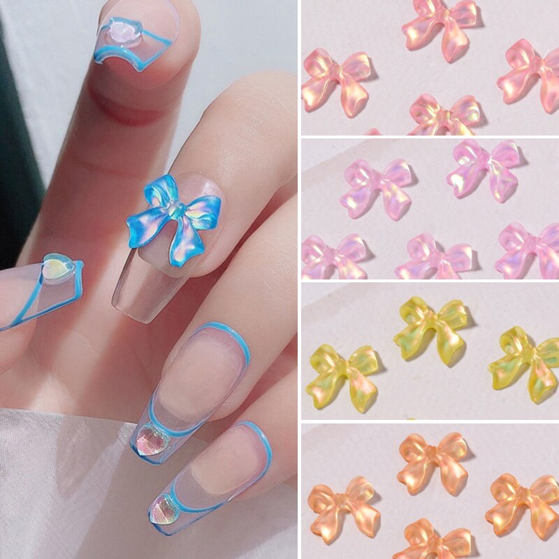 10 stk/pose blanding farger 3d nordlys sløyfer spiker rhinestones diy dekorasjon negle krystall smykker bånd sommerfugl manikyr tilbehør