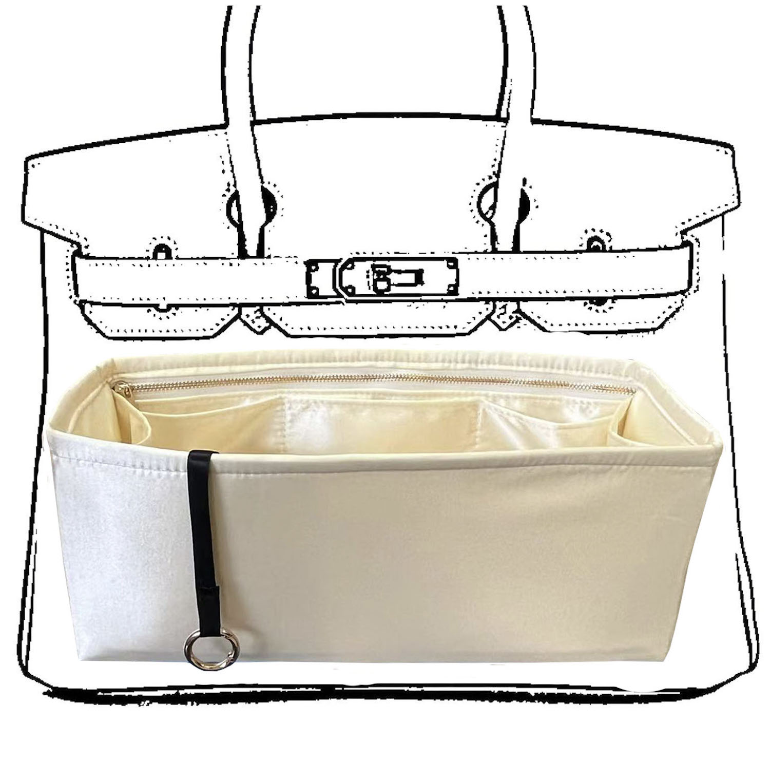 Veskeorganisator silkemyk, silke, luksuriøs håndveske, tote-in-bag-formere, dame - passer til b irkin 25/30/35/40 vesker: M / Klar