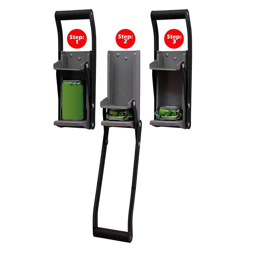 Metal Can Crusher & Bottle Opener Heavy Duty Steel Rubber Handle Smasher Kitchen Tools for Soda Beer Cans Bottles Recycling Tool