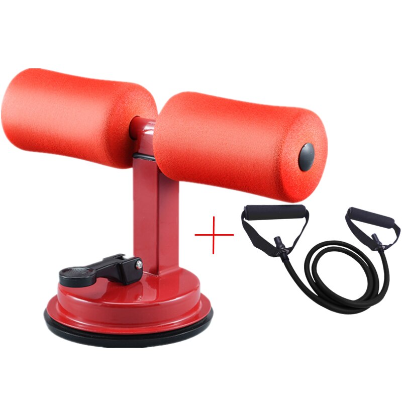 Adjustable Sit Up Bar Floor Assistant Exercise Equipment with Resistance band Home Gym Abdominals Core Workout Fitness Slimming: Red A Set