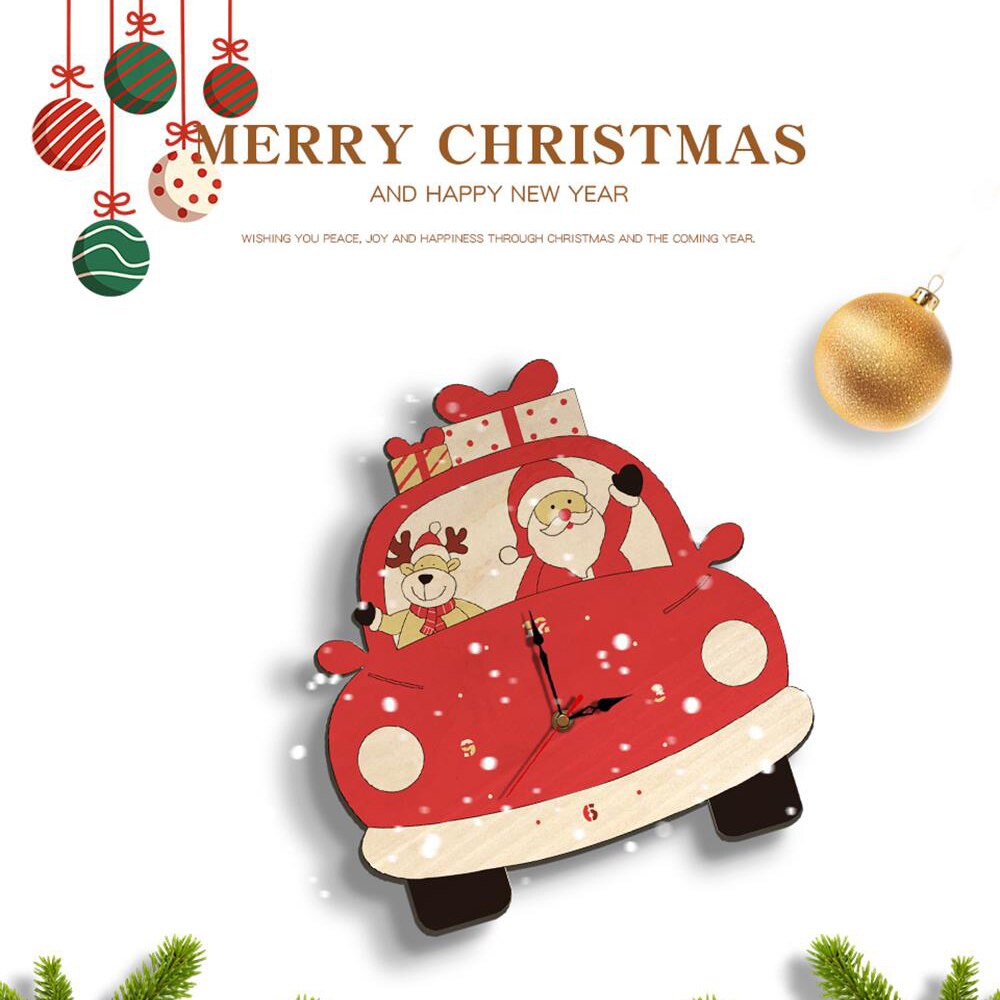 Horloge murale en bois pour le jour de noël, décoration de maison, père noël cerf, dessin animé (sans batterie), numérique