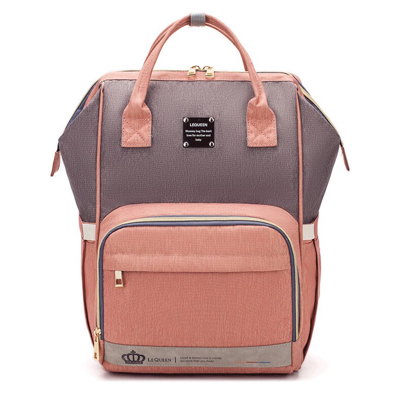 Lequeen Nappy Backpack Bag Mummy Large Capacity Bag Mom Baby Multi-function Waterproof Outdoor Travel Diaper Bags For Baby Care: Pink Gray