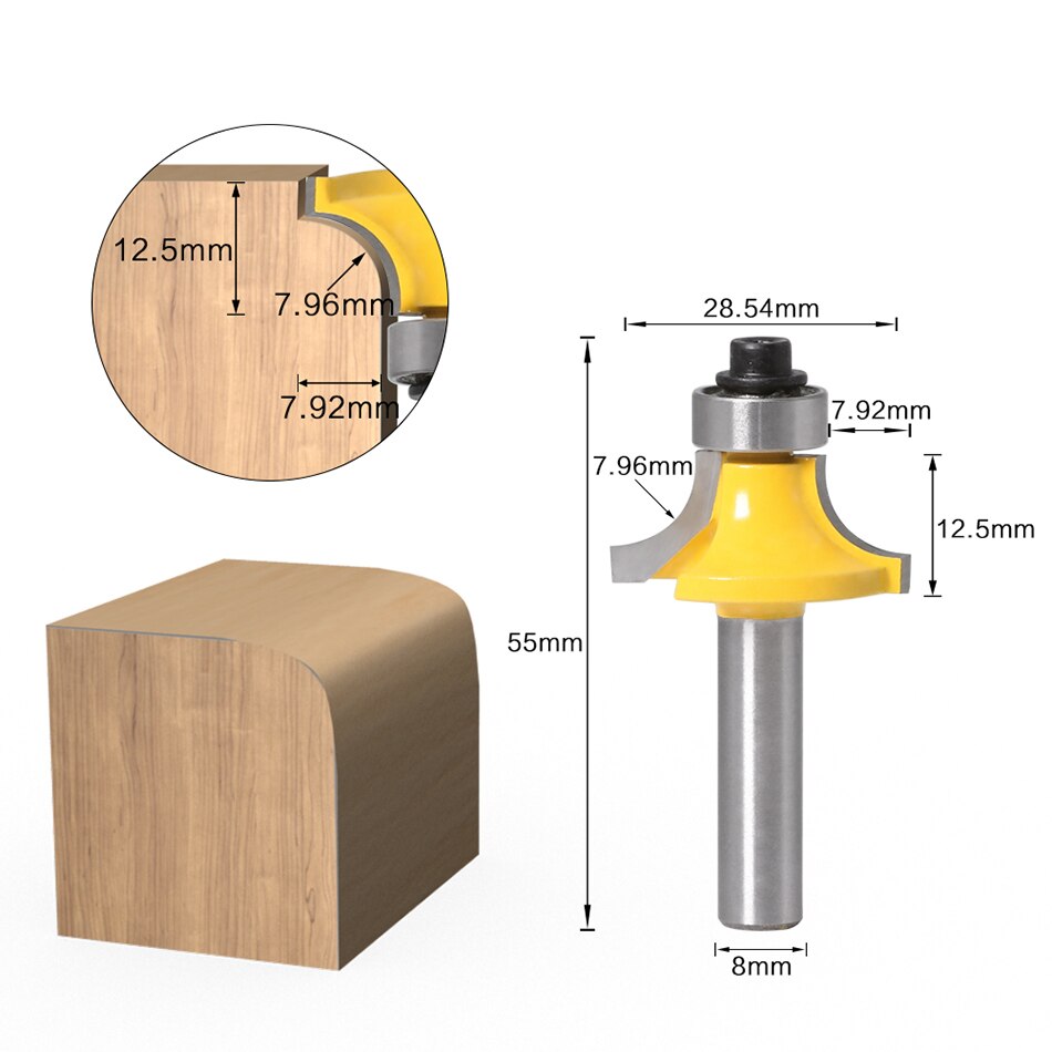 1PC 8mm Shank Corner Round Over Edging Wood Router Bit 2 Flute Corner Round Cove Box Bit Woodworking Tenon Cutter Tool