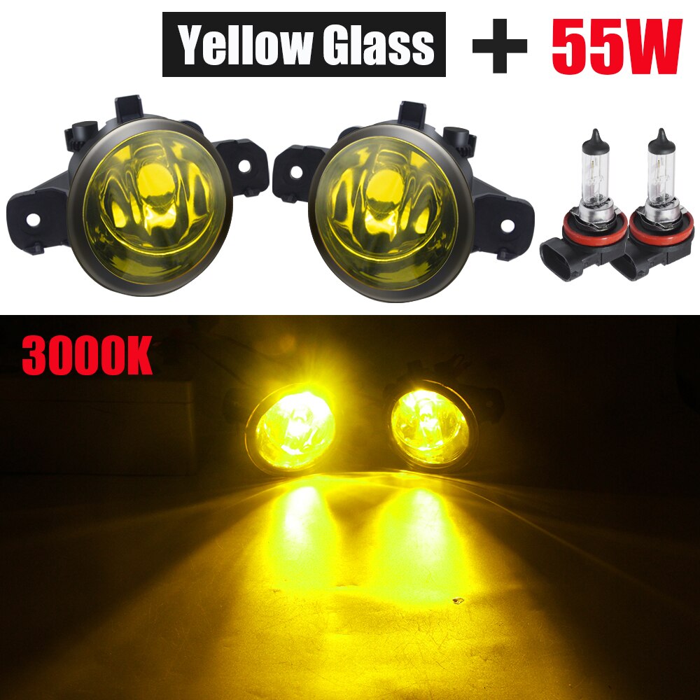 2 X halogenowe światła przeciwmgielne przedni zderzak samochodowy lampa przeciwmgielna 12V dla Nissan Qashqai Juke Micra Dualis słoneczny Teana łobuz NV400 Sentra Wingroad: 55W żółty