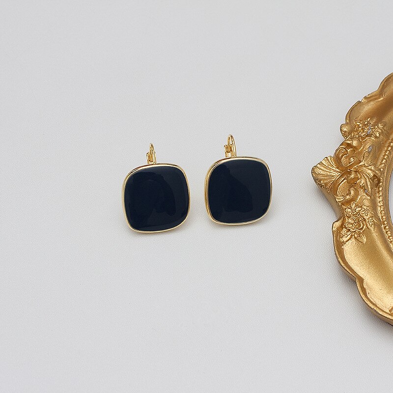 Huanzhi 2020 novo metal gotejamento esmalte geométrico quadrado brincos do parafuso prisioneiro retro ouro na moda para as meninas do casamento jóias de viagem: 1