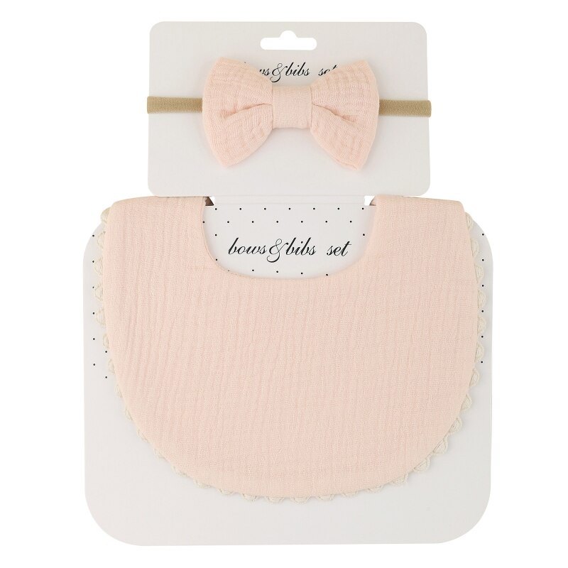Baby Bib Feeding Smock Bowknot Hair Band Set Saliva Towel Bandana Elastic Bows Headband Infants Burp Cloth Headwear D5QA: H502D11set