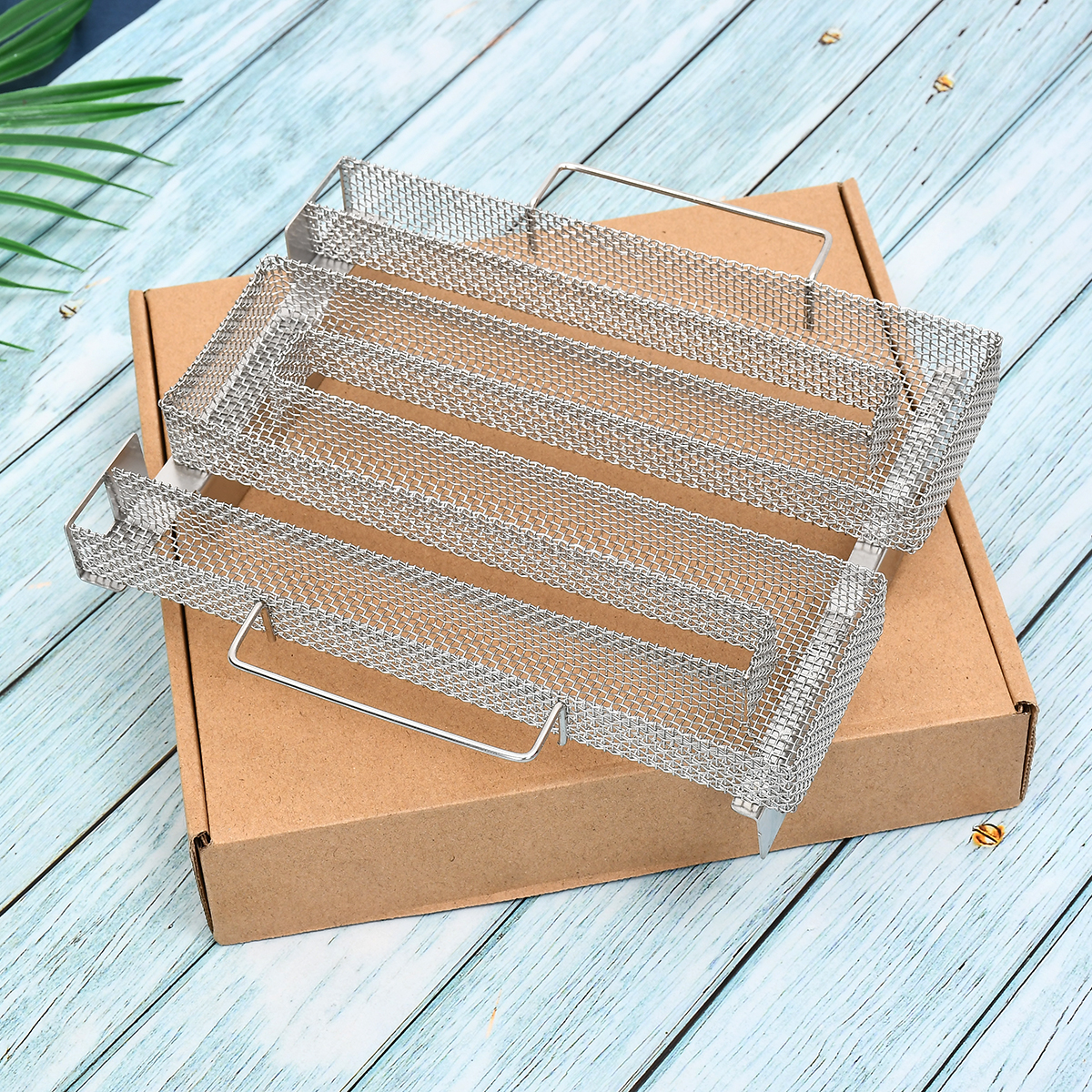 Firkantet røg kurv net kold røg generator udendørs trækul savsmuld bbq røg grill mesh værktøj