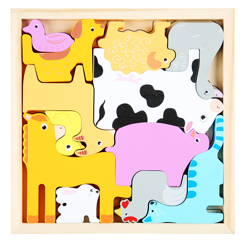 Cartoon Dier 3D Puzzel Hout Speelgoed Voor Kinderen Baby Hand Greep Board Groente-en Voertuig Houten Puzzels speelgoed: Farm