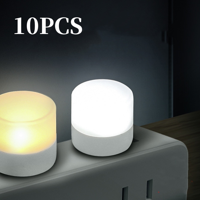 10/1Pcs Mini USB Night Light Warm White Eye Protection Book Reading Light USB Plug Computer Mobile Power Charging LED Night Lamp