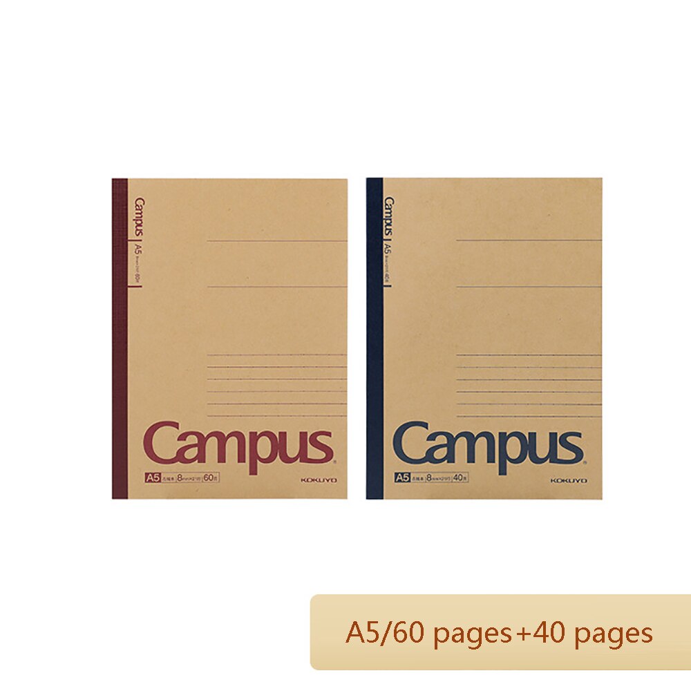 2 pcs Japan KOKUYO Wireless Binding Book Campus Kraft Paper Cover Binding Book Students Use Retro Dotted Notepad: A5 60  40pages