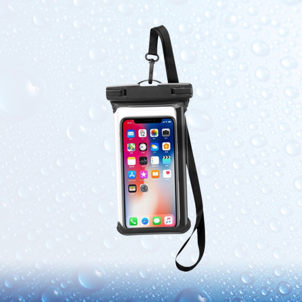 PVC Transparent Waterproof Mobile Phone Bag Universal Phone Floating Bag Pouch Outdoor Water Sports Phone Case (Black)