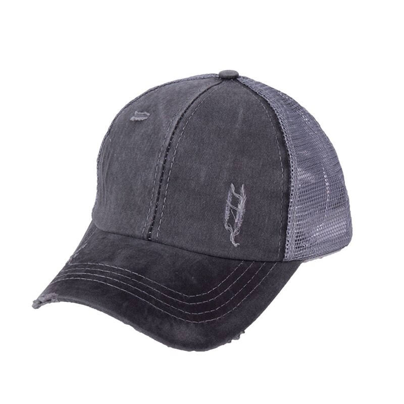Hestehale baseball cap rodet bun hatte til kvinder vasket bomuld snapback hætter afslappet sommer solskærm udendørs hat: Mørkegrå