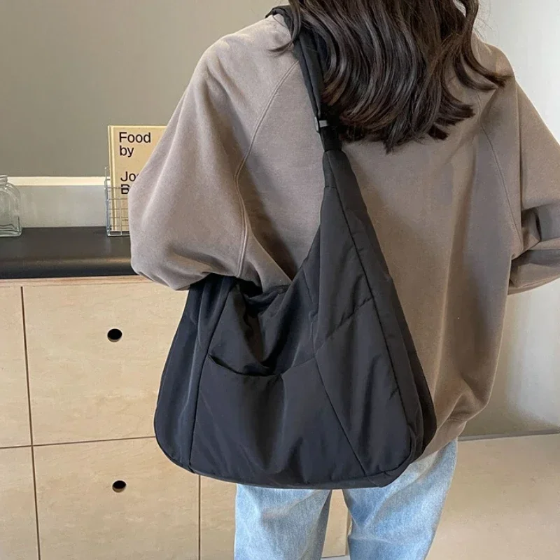 Bolso de hombro de tela suave a la para mujer, Color sólido, estudiante, primavera 2025, Y2k, estilo informal, bolsos grandes, bolsos cruzados para mujer