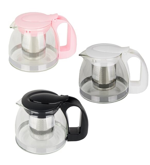 Glazen Theepot 700 Ml Met Gekleurde Stalen Zeef, Hittebestendig Glas Theepot