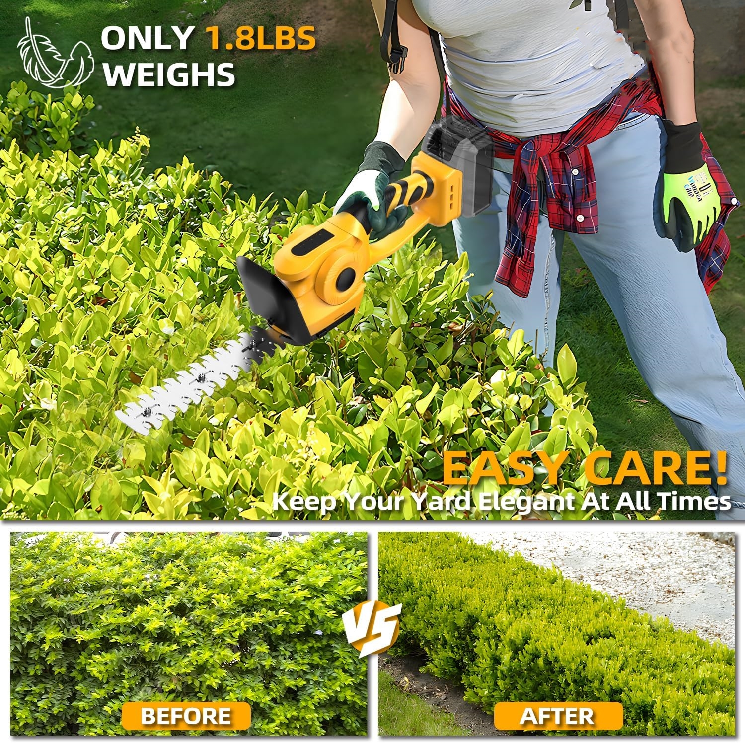 Taille-haie électrique portatif sans fil 2 en 1, taille-haie pour cour, pelouse, arrière-cour, tondeuse à arbustes pour batterie Dewalt 20V