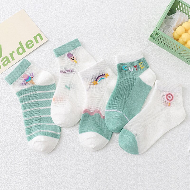 Wecute 5 Pairs Baby Sokken Set Zomer Mesh Ademende Sokken Zachte Comfortabele Cartoon Print Voor 1-9years Jongens Meisjes