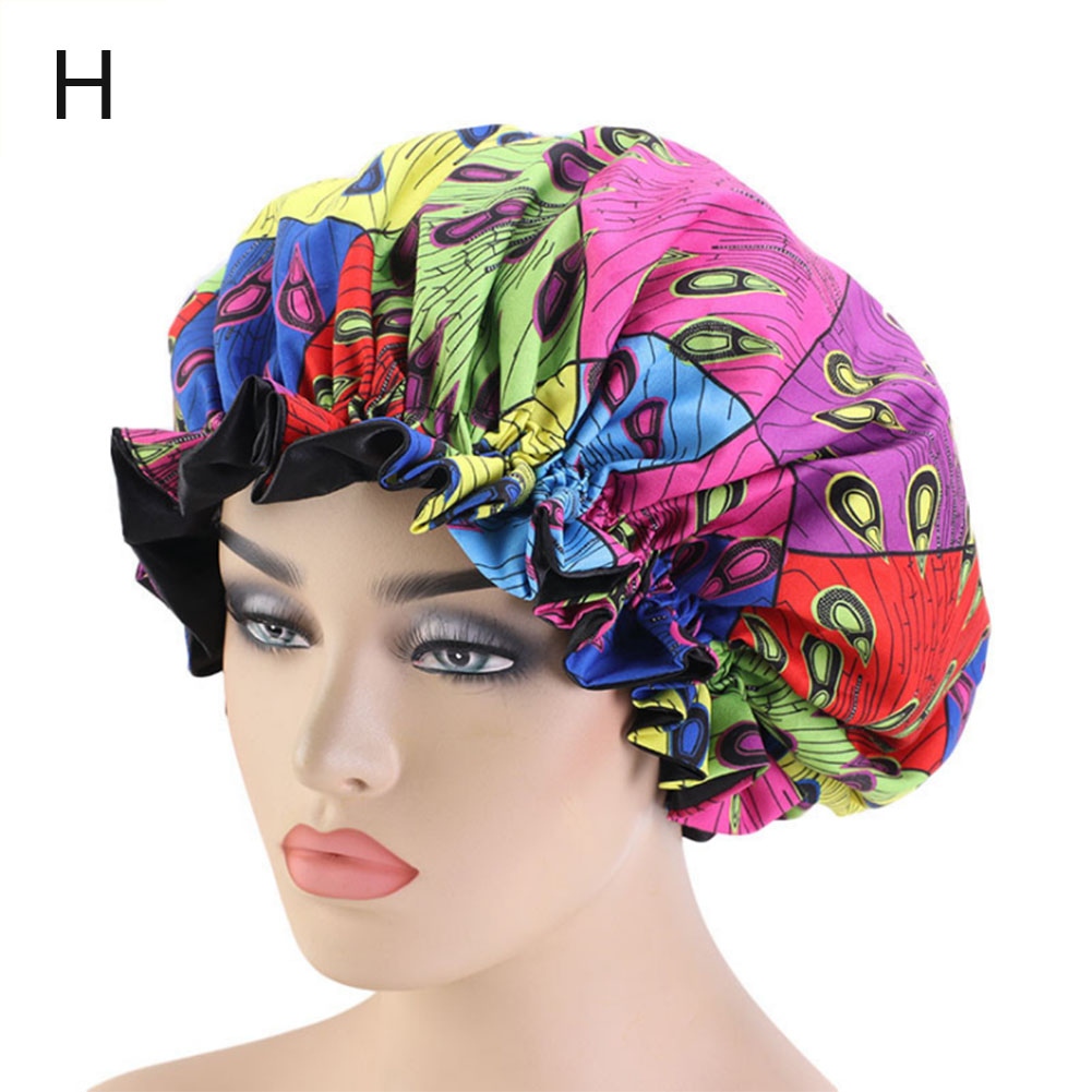 Frauen Afrikanische Blumen- drucken Satin- Nacht Schlaf Motorhaube Hütte Haarpflege Kappe Kopf wickeln Große Kopf Tragen Damen Headwrap Haar pflege Hütte: H