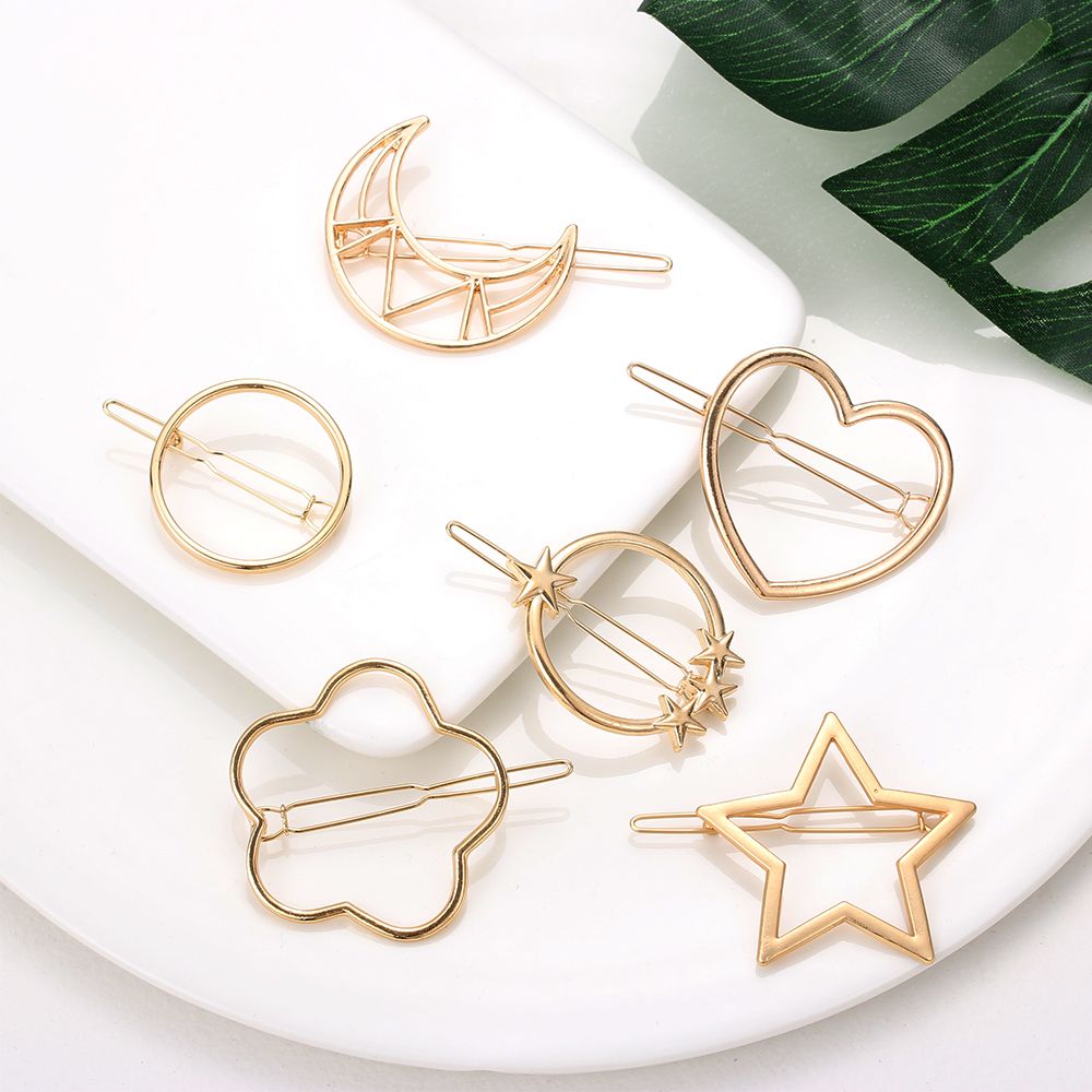 Horquillas de Metal a la para mujer, Clip para el cabello de pentculo Simple, horquilla de aleación geométrica, pasador de círculo de Luna, accesorios para el cabello para niñas