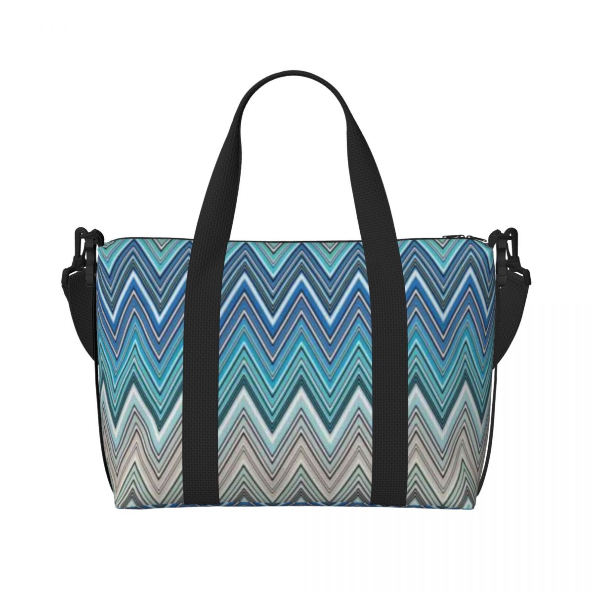 Bolso de mano de playa personalizado Boho Chic moderno en Zigzags para mujer, bolsas de compras de viaje multicolores geométricas para gimnasio Extra grande: Azul cielo