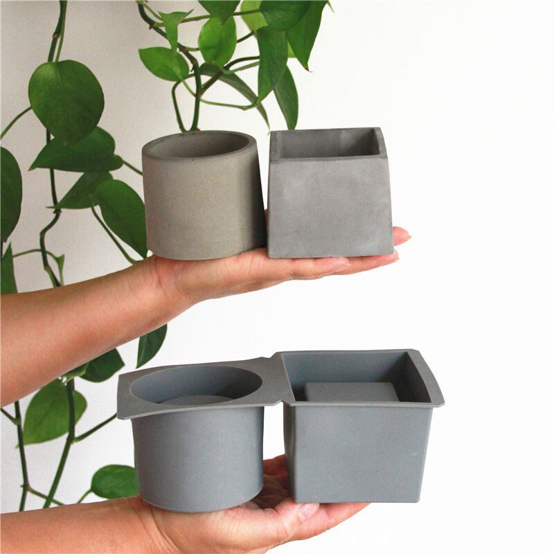 Concrete Molds for Garden ，Square Round Cement Pot Molds Succlent Plant Pot Mould