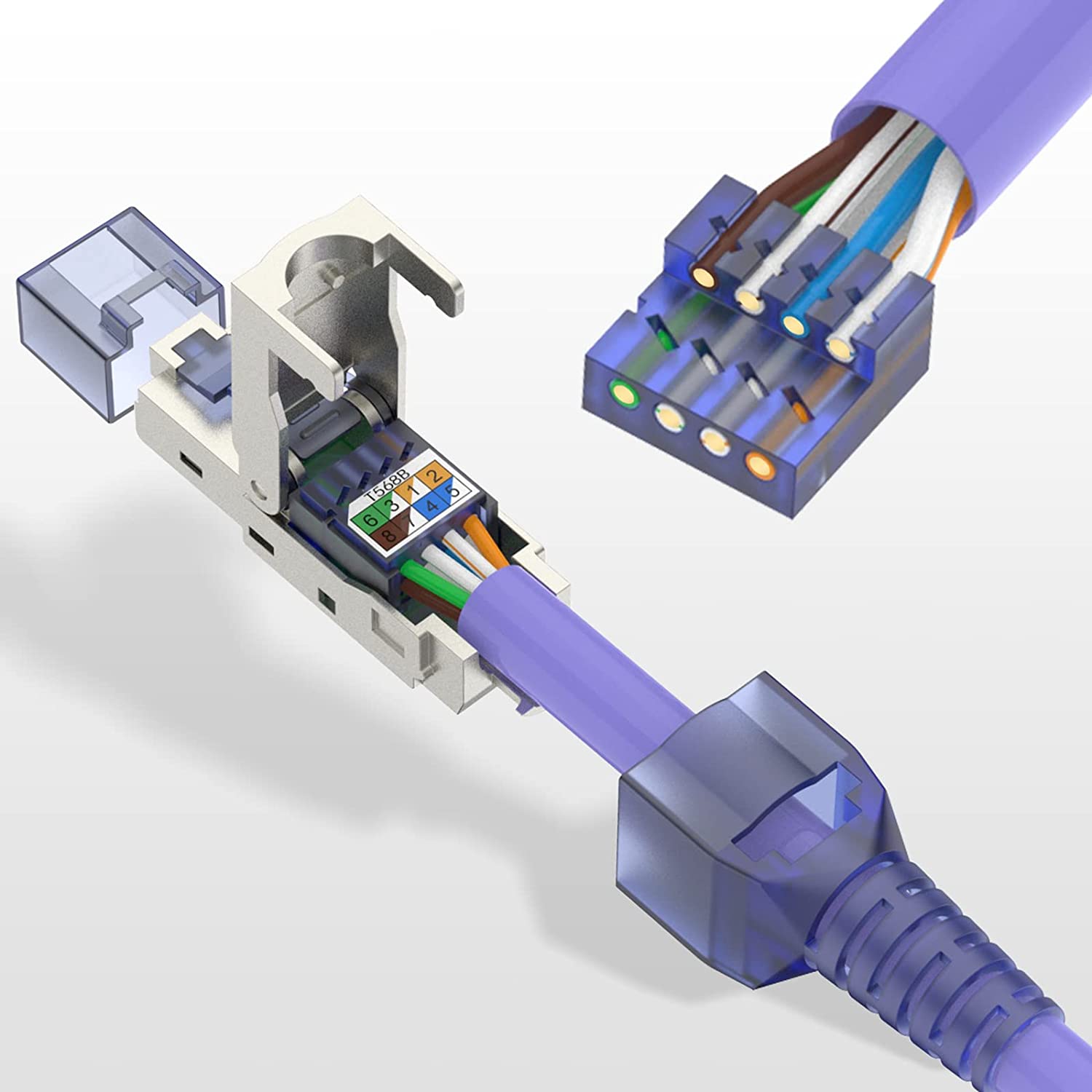 Natalink  rj45 kat. 8 kat. 7 kat. 6a -kontakt verktøyfri  rj45- terminering verktøyfri plugg gjenbrukbar skjermet til ethernetkabler 10 gbps