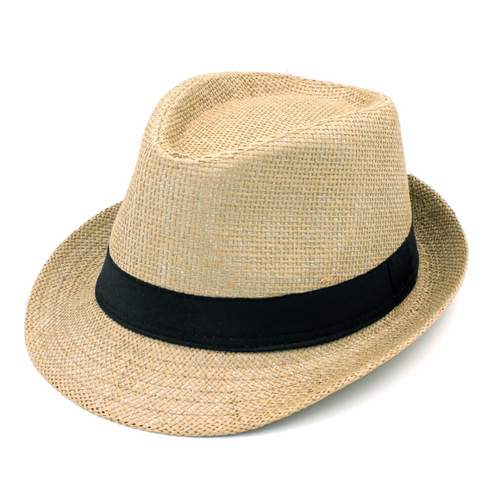 Mistdawn-Sombrero de paja para hombre y mujer, gorra de paja con sombrero Trilby, color negro, talla 58CM