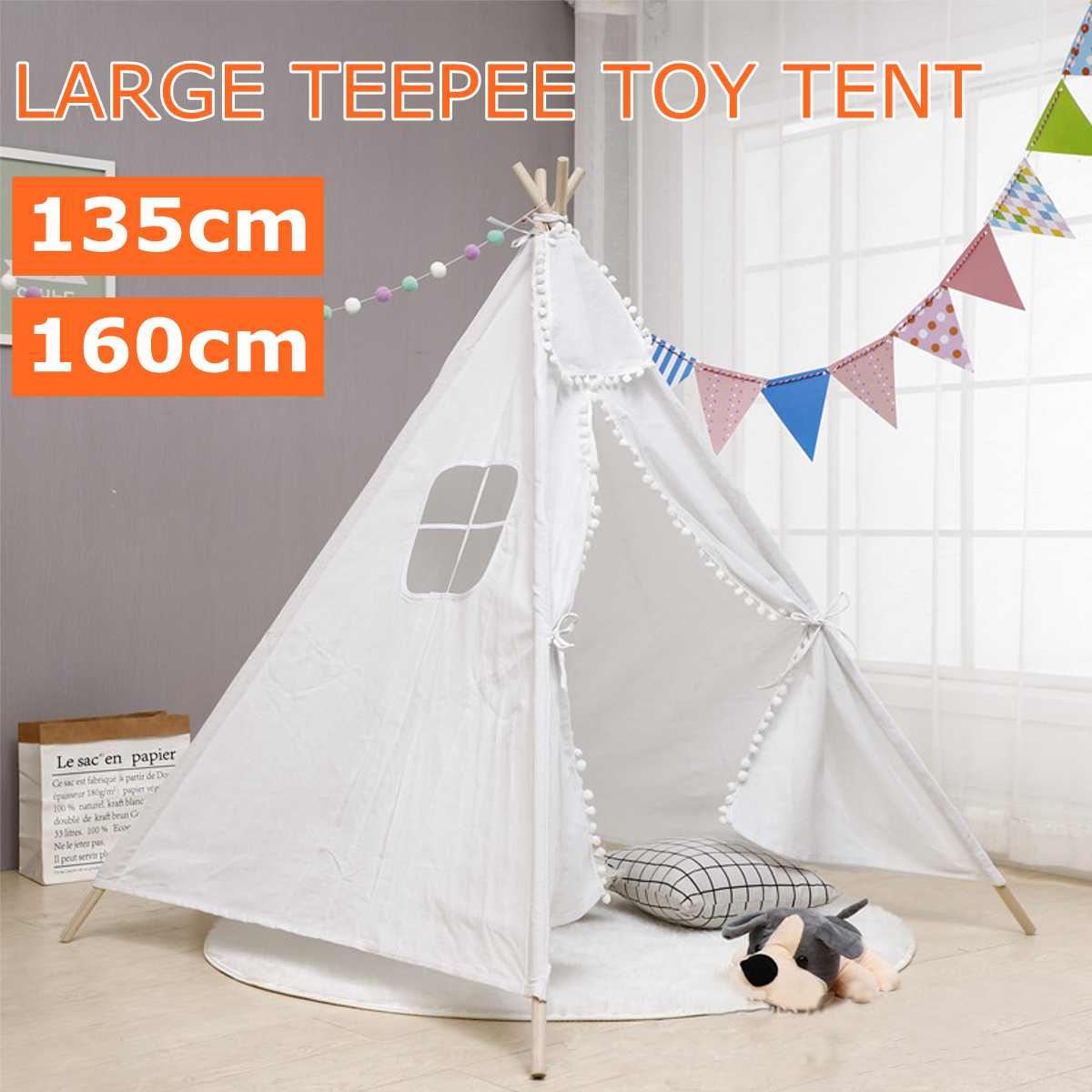 160/135cm Tipi zelt für freundlicher Spielen-Zelt Tipi Haus Wigwam Zimmer freundlicher Zelt Spiel-haus Dreieck Tipi Leinwand Schlafen Kuppel