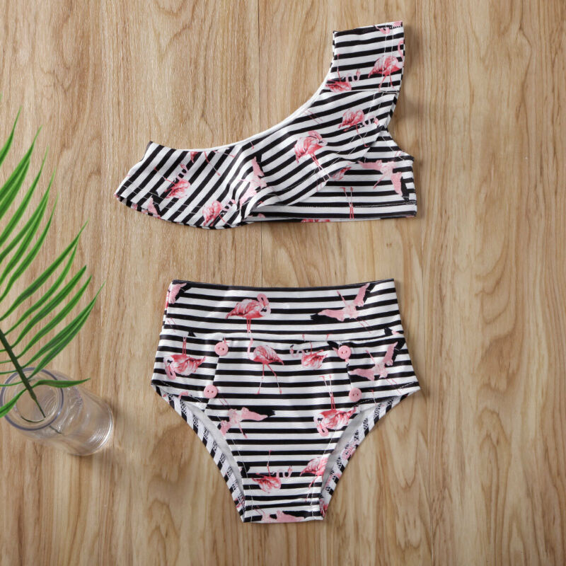 baby badetøy 0-4y smålåve baby jenter låve bikini sett én skulder stripe topper + shorts badedrakt badetøy svømmeantrekk