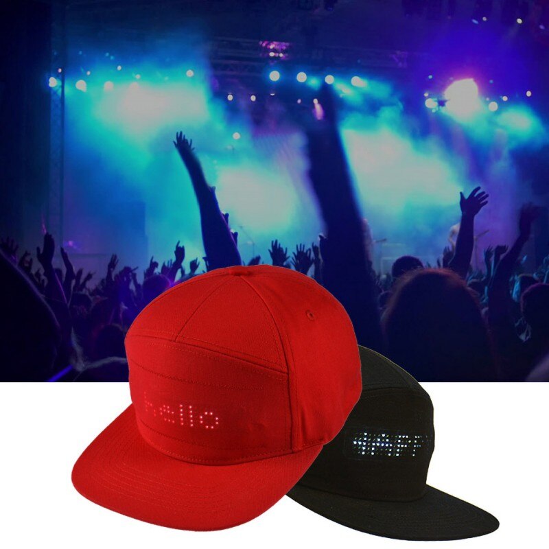 Couleur rouge noir ÉCRAN LED chapeau chapeau de paillettes chapeaux bricolage MODIFIER texte photo Festival Artefact casquette rouge.
