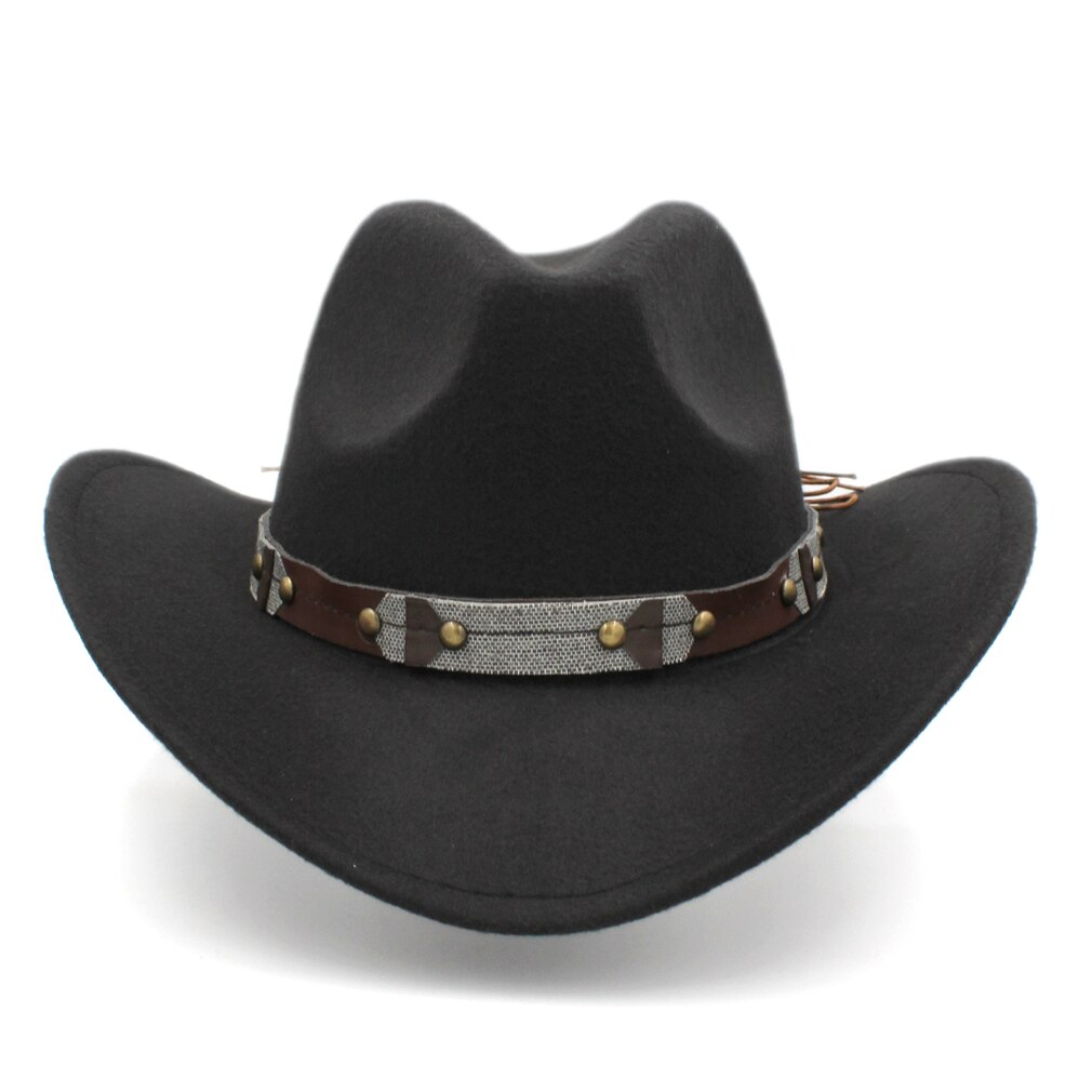 Mistdawn-Sombrero de vaquero occidental clásico Retro Unisex, gorra de ala ancha con banda de cuero, tamaño 56-58cm: Negro