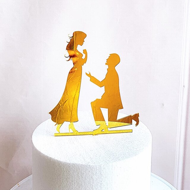 Wedding Cake Topper Mr Mrs Bride Groom Cake Decoration for Proposal Engagement and Wedding Gold and Black: C Gold