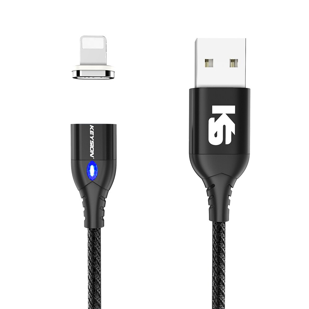 Keysion 3a cabo usb magnético para iphone, micro usb tipo-c, carregamento rápido, micro usb samsung xiaomi: Black / for Type C
