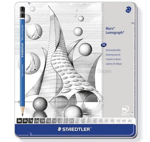 STAEDTLER 100 G20 bleu barre dessin crayon ensemble de 20 degrés en étui en étain professionnels dessin bureau école crayon pour enfant