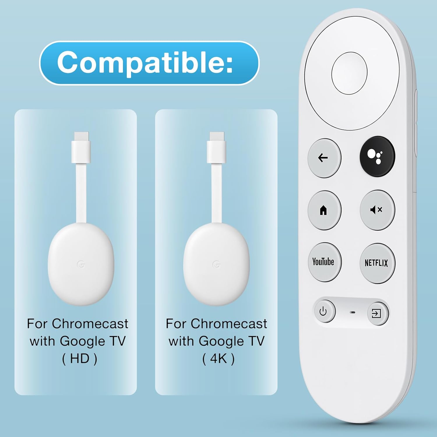 Télécommande vocale compatible avec Google Dnomecast 4k Snow G9N9N/GA01409-US/GA01919-US/GA01920-US/revenu 01923/revenu 02463/revenu 02464