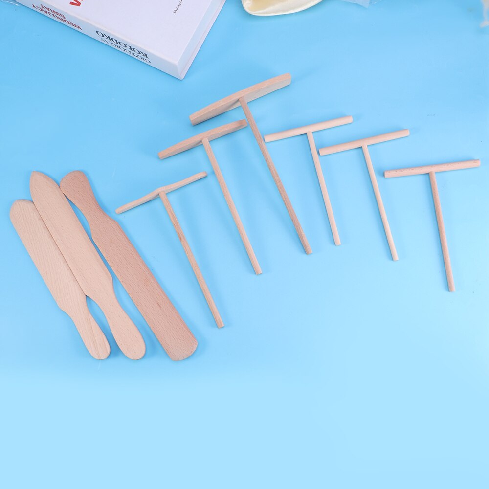 9pcs/Set Pancake Cooking Utensils Wooden Crepe Spreader and Spatula Non-stick Tortilla Rake Batter Spreading Tools