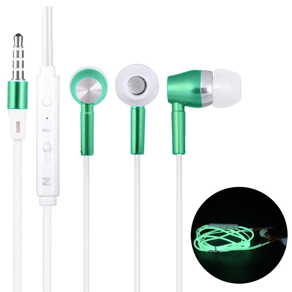 3.5 Mm In-Ear Stereo Lichtgevende Oordopjes Lichtgevende Hoofdtelefoon Nachtlampje Gloeiende Headset In-Ear Stereo Sport Hoofdtelefoon Met Mic: Green